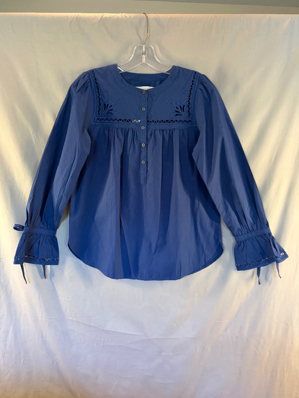 LOFT Petites Henley Tie Cuff Long Sleeve Shirt in Blue color - Size XSP (NWT)